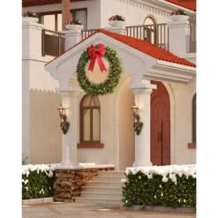 60 In. Green Large Pre-Lit Fir Artificial Christmas Wreath With 300 LED Lights, 722 PVC Branch Tips, Power Plug-in -Northlight Shop afaif christmas wreaths oc 57lscw 01 60 4f 1000