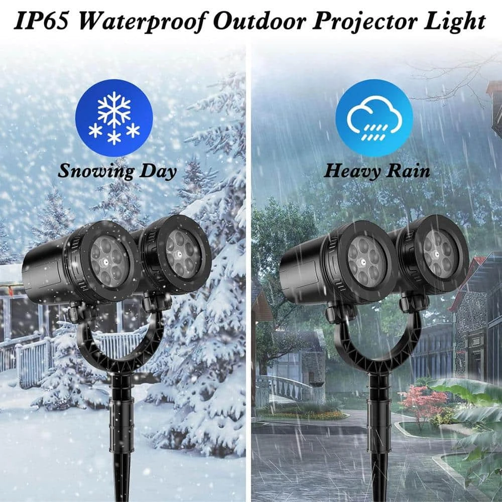 Dual-Head Christmas Snowflake Projector Light, IP65 Waterproof Christmas LED Projector Light Outside W/ 180° Rotation 5 Dual-Head Christmas Snowflake Projector Light, IP65 Waterproof Christmas LED Projector Light Outside W/ 180° Rotation - Image 5
