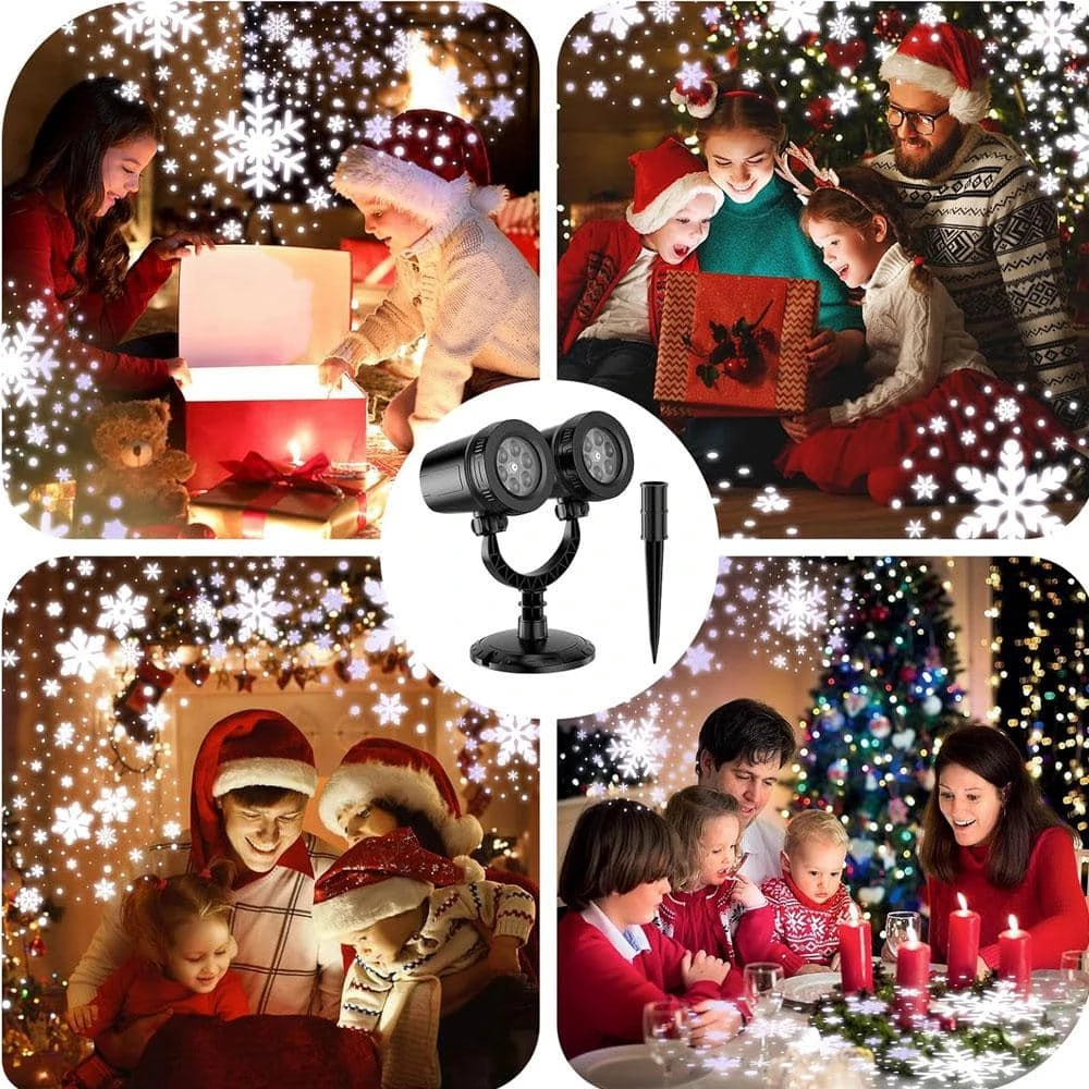Dual-Head Christmas Snowflake Projector Light, IP65 Waterproof Christmas LED Projector Light Outside W/ 180° Rotation 2 Dual-Head Christmas Snowflake Projector Light, IP65 Waterproof Christmas LED Projector Light Outside W/ 180° Rotation - Image 2