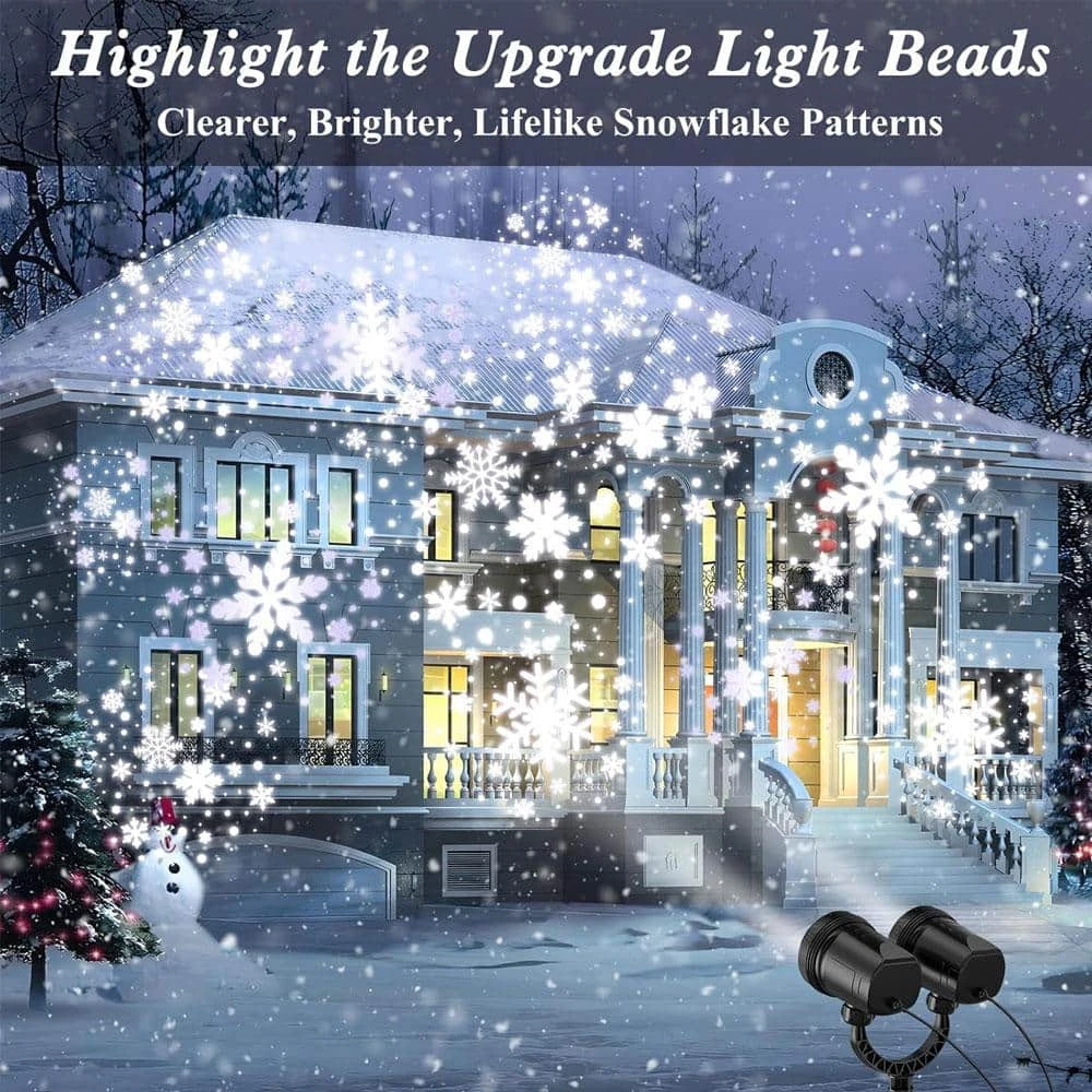 Dual-Head Christmas Snowflake Projector Light, IP65 Waterproof Christmas LED Projector Light Outside W/ 180° Rotation 8 Dual-Head Christmas Snowflake Projector Light, IP65 Waterproof Christmas LED Projector Light Outside W/ 180° Rotation - Image 8