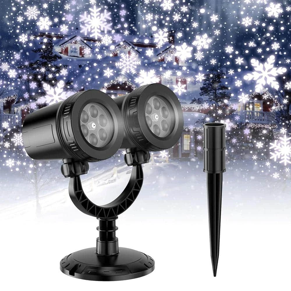 Dual-Head Christmas Snowflake Projector Light, IP65 Waterproof Christmas LED Projector Light Outside W/ 180° Rotation 3 Dual-Head Christmas Snowflake Projector Light, IP65 Waterproof Christmas LED Projector Light Outside W/ 180° Rotation - Image 3