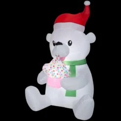 3 Ft. W X 4 Ft. D X 6 Ft. H Animated Inflatable Polar Bear With Cupcake