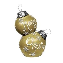 Alpine Holiday "Merry Christmas" Stacked Ornaments Statue With Color Changing LED Lights, Gold