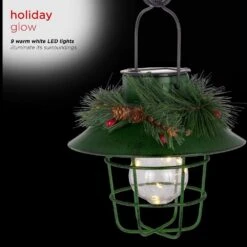 Alpine Solar Warm LED Lighted Metal Lantern Antique Christmas Pathway Lights With Shepherd's Hook, Green -Northlight Shop alpine christmas pathway lights ljj1334slr gn 1f 1000