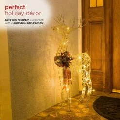 Alpine 36 In. Gold Wire Christmas Reindeer Decor With White LEDs Large -Northlight Shop alpine christmas yard decorations cim223hh l a0 1000