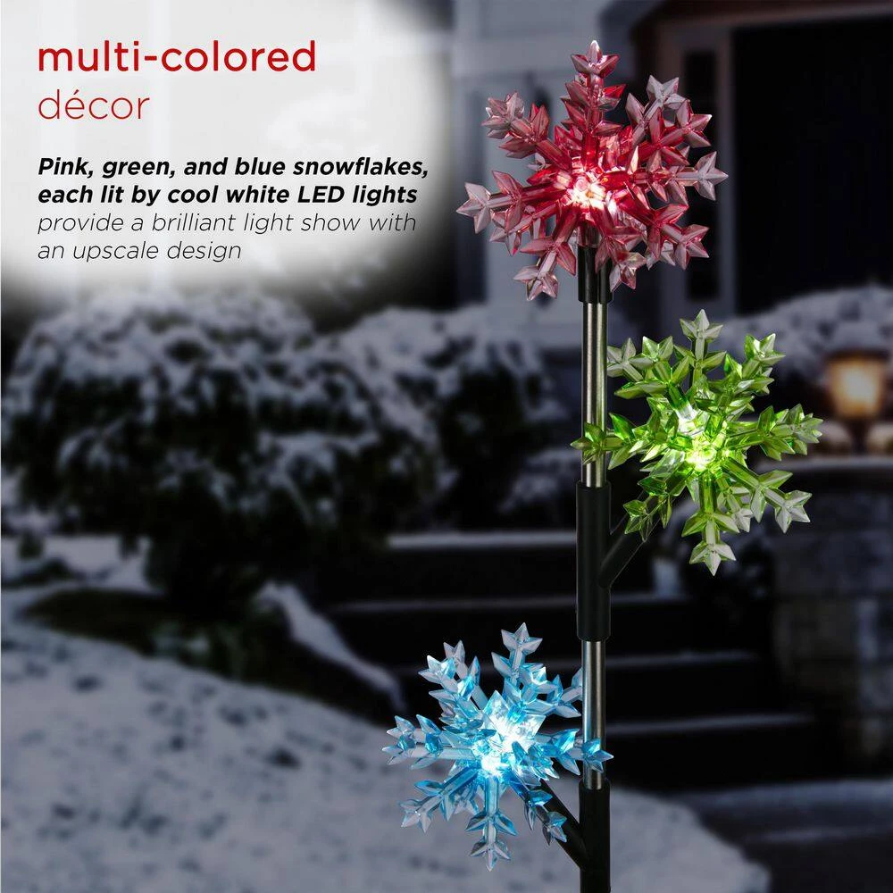 Alpine Holiday Decor Acrylic 3-Tier Snowflake Stakes With Solar Powered LED Lights, 2-Pack 5 Alpine Holiday Decor Acrylic 3-Tier Snowflake Stakes With Solar Powered LED Lights, 2-Pack - Image 5
