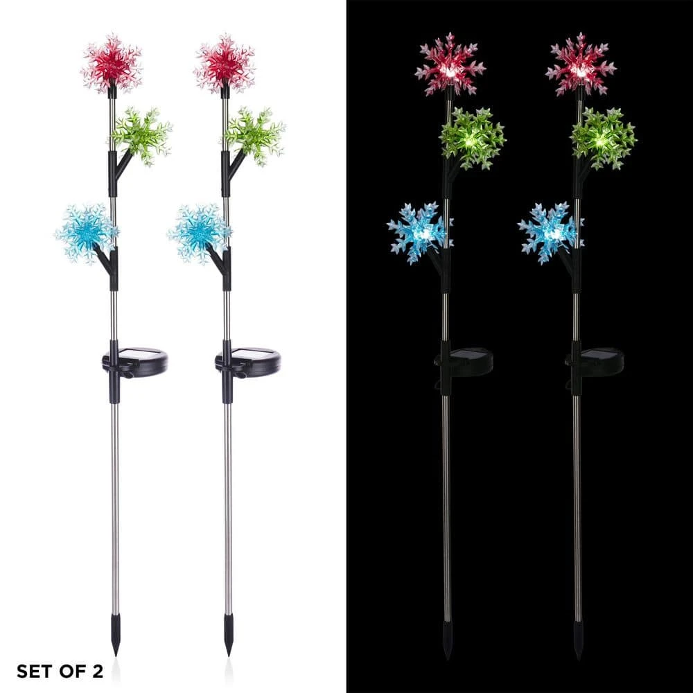 Alpine Holiday Decor Acrylic 3-Tier Snowflake Stakes With Solar Powered LED Lights, 2-Pack 1 Alpine Holiday Decor Acrylic 3-Tier Snowflake Stakes With Solar Powered LED Lights, 2-Pack