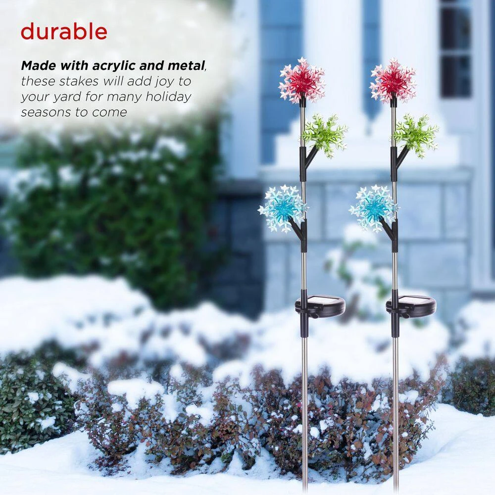 Alpine Holiday Decor Acrylic 3-Tier Snowflake Stakes With Solar Powered LED Lights, 2-Pack 7 Alpine Holiday Decor Acrylic 3-Tier Snowflake Stakes With Solar Powered LED Lights, 2-Pack - Image 7