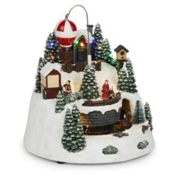 Animated Christmas Village With Train, Hot Air Balloon And LED -Northlight Shop alpine corporation christmas centerpieces wcc220hh mc 4f 1000