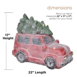 17 In. Tall Retro Red Car With Christmas Tree, LED Lights, And Music -Northlight Shop alpine corporation christmas figurines qwr916 40 1000