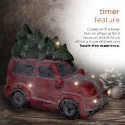 17 In. Tall Retro Red Car With Christmas Tree, LED Lights, And Music -Northlight Shop alpine corporation christmas figurines qwr916 77 1000