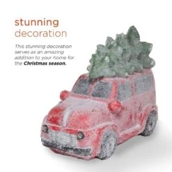 17 In. Tall Retro Red Car With Christmas Tree, LED Lights, And Music -Northlight Shop alpine corporation christmas figurines qwr916 c3 1000