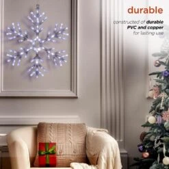24 In. Tall Hanging Snowflake With LED Lights -Northlight Shop alpine corporation christmas novelty lights cad110wt 77 1000
