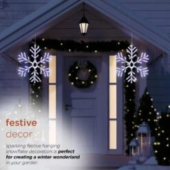 24 In. Tall Hanging Snowflake With LED Lights -Northlight Shop alpine corporation christmas novelty lights cad110wt a0 1000