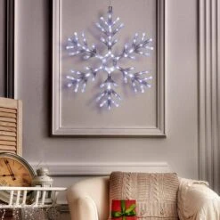24 In. Tall Hanging Snowflake With LED Lights -Northlight Shop alpine corporation christmas novelty lights cad110wt e1 1000