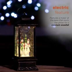 11 In. Tall LED Yellow Lights Lantern Snowman Snow Globe Christmas Holiday Decor, Bronze -Northlight Shop alpine corporation christmas novelty lights qva126bz 66 1000