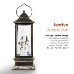 11 In. Tall LED Yellow Lights Lantern Snowman Snow Globe Christmas Holiday Decor, Bronze -Northlight Shop alpine corporation christmas novelty lights qva126bz c3 1000