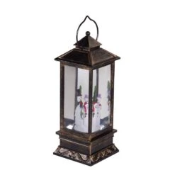 11 In. Tall LED Yellow Lights Lantern Snowman Snow Globe Christmas Holiday Decor, Bronze -Northlight Shop alpine corporation christmas novelty lights qva126bz fa 1000