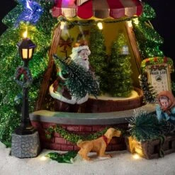 Christmas Tree Shop With LED Lights And Rotating Scene -Northlight Shop alpine corporation christmas novelty lights whs114mc 44 1000