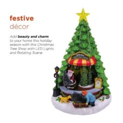 Christmas Tree Shop With LED Lights And Rotating Scene -Northlight Shop alpine corporation christmas novelty lights whs114mc 77 1000