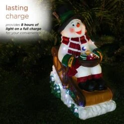 24 In. Tall Solar Snowman In Sleigh With LED Lights, Outdoor Festive Holiday Decor For Garden, Porch, Lawn -Northlight Shop alpine corporation christmas novelty lights zen260slr s tm 66 1000