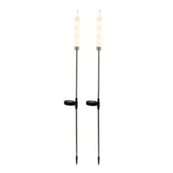 Solar Powered 40 In. H Candlestick Christmas Pathway Lights Garden Stakes With White LED Light (Set Of 2) -Northlight Shop alpine corporation christmas pathway lights qtt302slr wt 2 40 1000