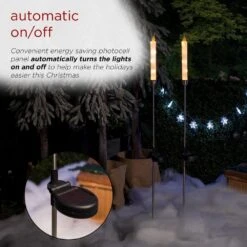 Solar Powered 40 In. H Candlestick Christmas Pathway Lights Garden Stakes With White LED Light (Set Of 2) -Northlight Shop alpine corporation christmas pathway lights qtt302slr wt 2 44 1000