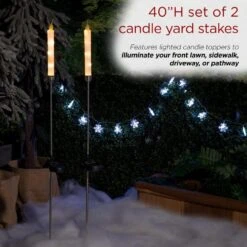 Solar Powered 40 In. H Candlestick Christmas Pathway Lights Garden Stakes With White LED Light (Set Of 2) -Northlight Shop alpine corporation christmas pathway lights qtt302slr wt 2 4f 1000