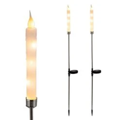 Solar Powered 40 In. H Candlestick Christmas Pathway Lights Garden Stakes With White LED Light (Set Of 2)