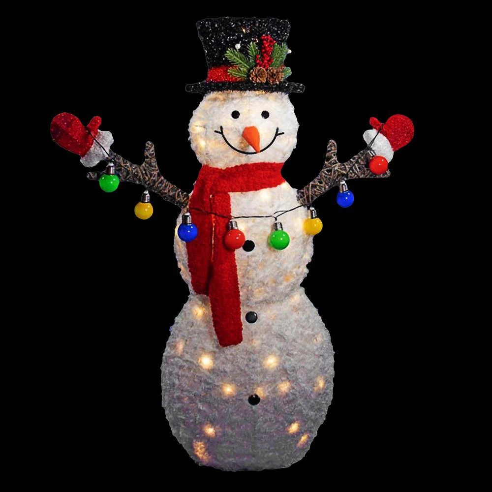 White Fabric 3D Snowman Holding Christmas Lights W/LED Lights 2 White Fabric 3D Snowman Holding Christmas Lights W/LED Lights - Image 2