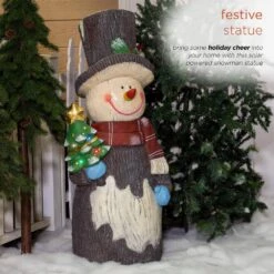 Solar Snowman Statue With Color Changing LED Lights, 48 In. Tall -Northlight Shop alpine corporation christmas yard decorations jfh1042slr a0 1000