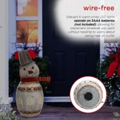 30 In. Tall Weathered Barrel Snowman With Warm White LED Lights 16 30 In. Tall Weathered Barrel Snowman With Warm White LED Lights -Northlight Shop alpine corporation christmas yard decorations ors730 1d 1000