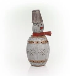 30 In. Tall Weathered Barrel Snowman With Warm White LED Lights 21 30 In. Tall Weathered Barrel Snowman With Warm White LED Lights -Northlight Shop alpine corporation christmas yard decorations ors730 1f 1000