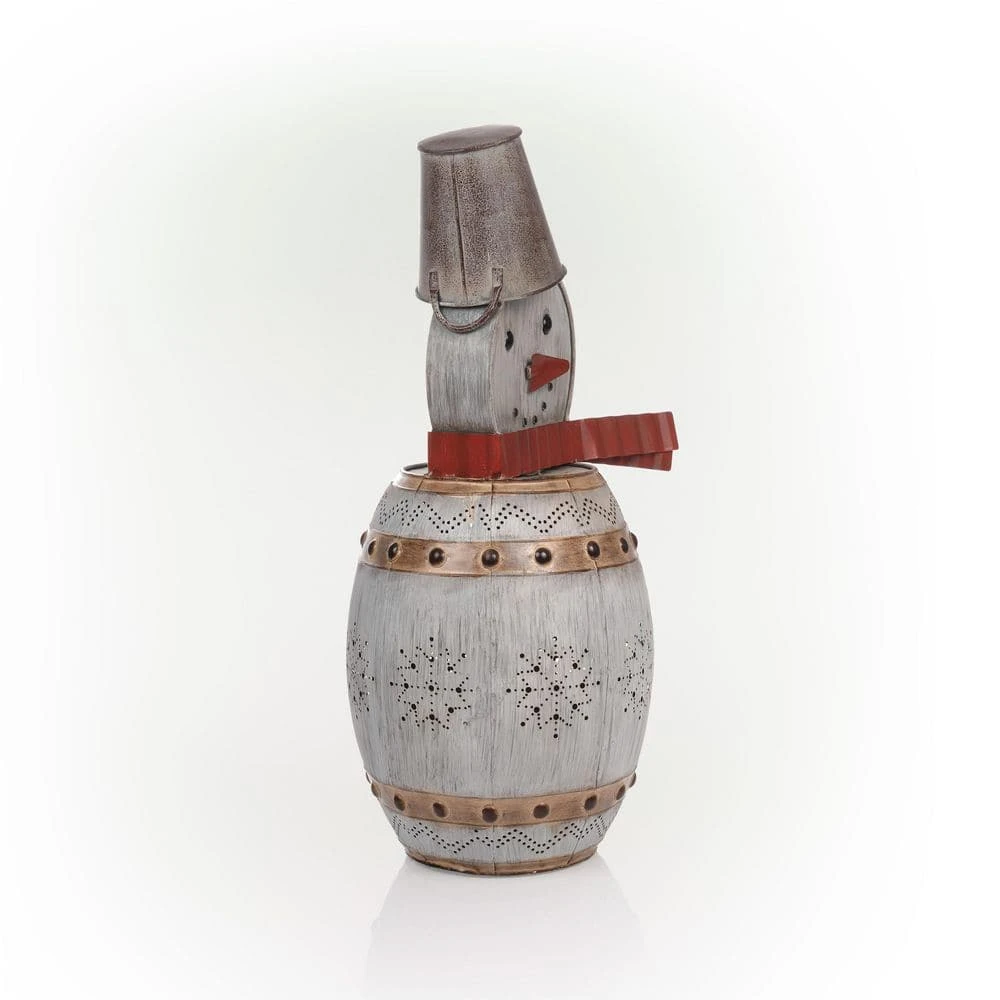 30 In. Tall Weathered Barrel Snowman With Warm White LED Lights 10 30 In. Tall Weathered Barrel Snowman With Warm White LED Lights - Image 10