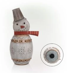 30 In. Tall Weathered Barrel Snowman With Warm White LED Lights 22 30 In. Tall Weathered Barrel Snowman With Warm White LED Lights -Northlight Shop alpine corporation christmas yard decorations ors730 44 1000
