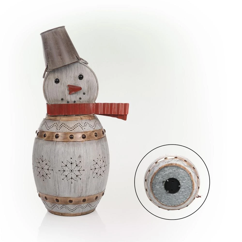 30 In. Tall Weathered Barrel Snowman With Warm White LED Lights 11 30 In. Tall Weathered Barrel Snowman With Warm White LED Lights - Image 11
