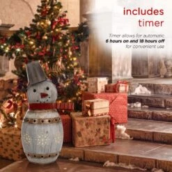 30 In. Tall Weathered Barrel Snowman With Warm White LED Lights 17 30 In. Tall Weathered Barrel Snowman With Warm White LED Lights -Northlight Shop alpine corporation christmas yard decorations ors730 66 1000