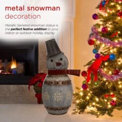 30 In. Tall Weathered Barrel Snowman With Warm White LED Lights 15 30 In. Tall Weathered Barrel Snowman With Warm White LED Lights -Northlight Shop alpine corporation christmas yard decorations ors730 a0 1000