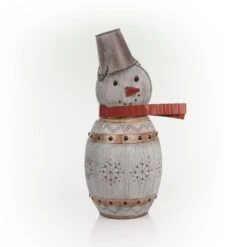 30 In. Tall Weathered Barrel Snowman With Warm White LED Lights 19 30 In. Tall Weathered Barrel Snowman With Warm White LED Lights -Northlight Shop alpine corporation christmas yard decorations ors730 c3 1000