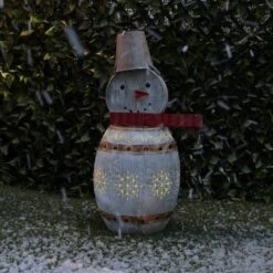 30 In. Tall Weathered Barrel Snowman With Warm White LED Lights 23 30 In. Tall Weathered Barrel Snowman With Warm White LED Lights -Northlight Shop alpine corporation christmas yard decorations ors730 fa 1000