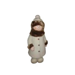 29 In. Girl With White/Brown Coat And Hat Standing Statuary