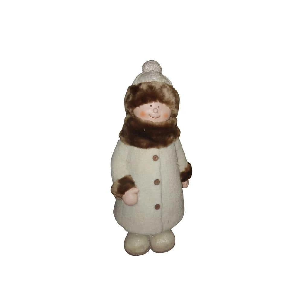 29 In. Girl With White/Brown Coat And Hat Standing Statuary 1 29 In. Girl With White/Brown Coat And Hat Standing Statuary