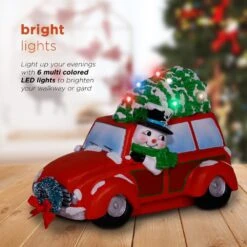 Snowman In Red Woody Car Decor With LED Lights -Northlight Shop alpine corporation christmas yard decorations sll2182rd 1d 1000