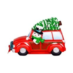 Snowman In Red Woody Car Decor With LED Lights -Northlight Shop alpine corporation christmas yard decorations sll2182rd 1f 1000