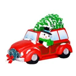 Snowman In Red Woody Car Decor With LED Lights