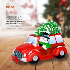 Snowman In Red Woody Car Decor With LED Lights -Northlight Shop alpine corporation christmas yard decorations sll2182rd 77 1000