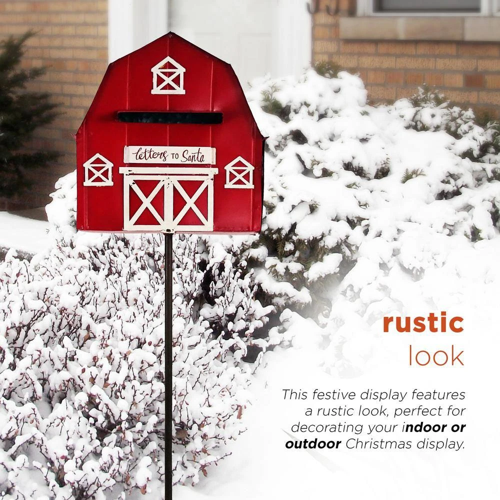 54 In. Tall Metal Letters To Santa Red Barnhouse Mailbox Garden Stake 5 54 In. Tall Metal Letters To Santa Red Barnhouse Mailbox Garden Stake - Image 5