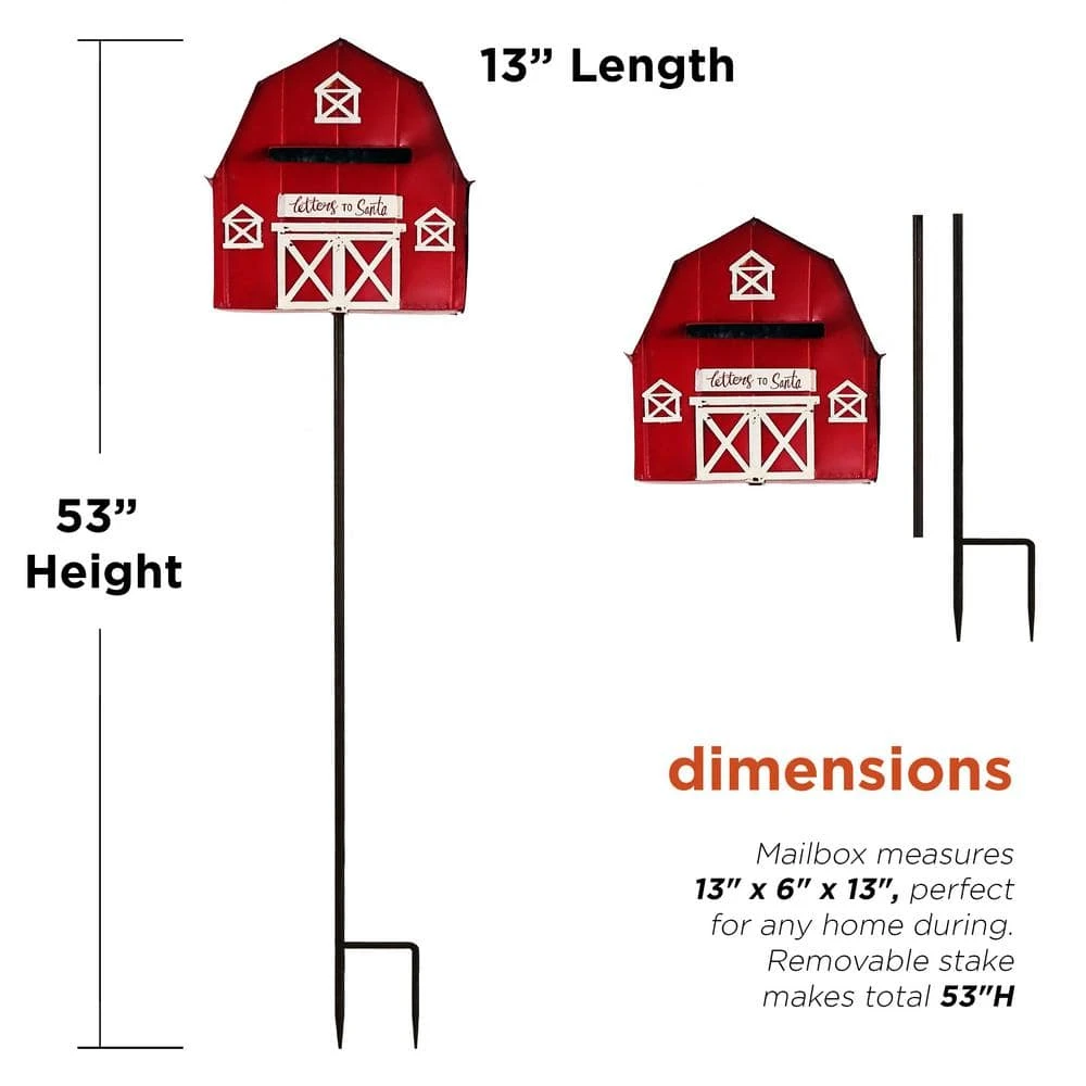 54 In. Tall Metal Letters To Santa Red Barnhouse Mailbox Garden Stake 3 54 In. Tall Metal Letters To Santa Red Barnhouse Mailbox Garden Stake - Image 3