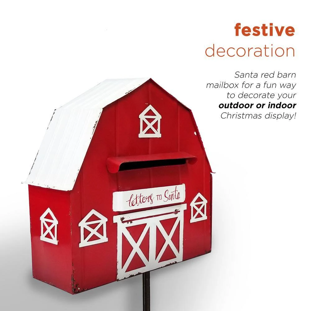 54 In. Tall Metal Letters To Santa Red Barnhouse Mailbox Garden Stake 7 54 In. Tall Metal Letters To Santa Red Barnhouse Mailbox Garden Stake - Image 7