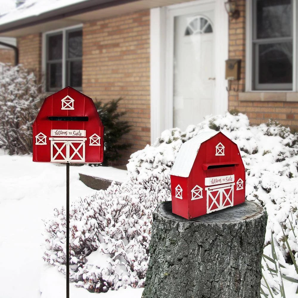 54 In. Tall Metal Letters To Santa Red Barnhouse Mailbox Garden Stake 2 54 In. Tall Metal Letters To Santa Red Barnhouse Mailbox Garden Stake - Image 2